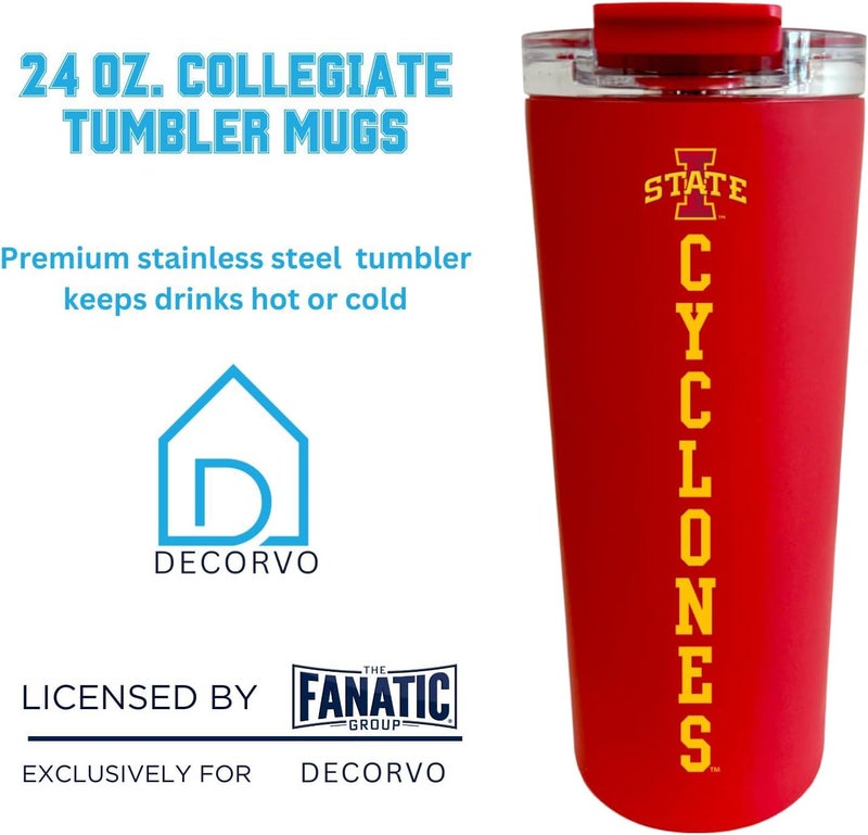 Decorvo Officially Licensed Collegiate Stainless Steel Tumbler - Double Walled Insulated Travel Tumbler - 24 oz (Iowa St Red) - Image 3